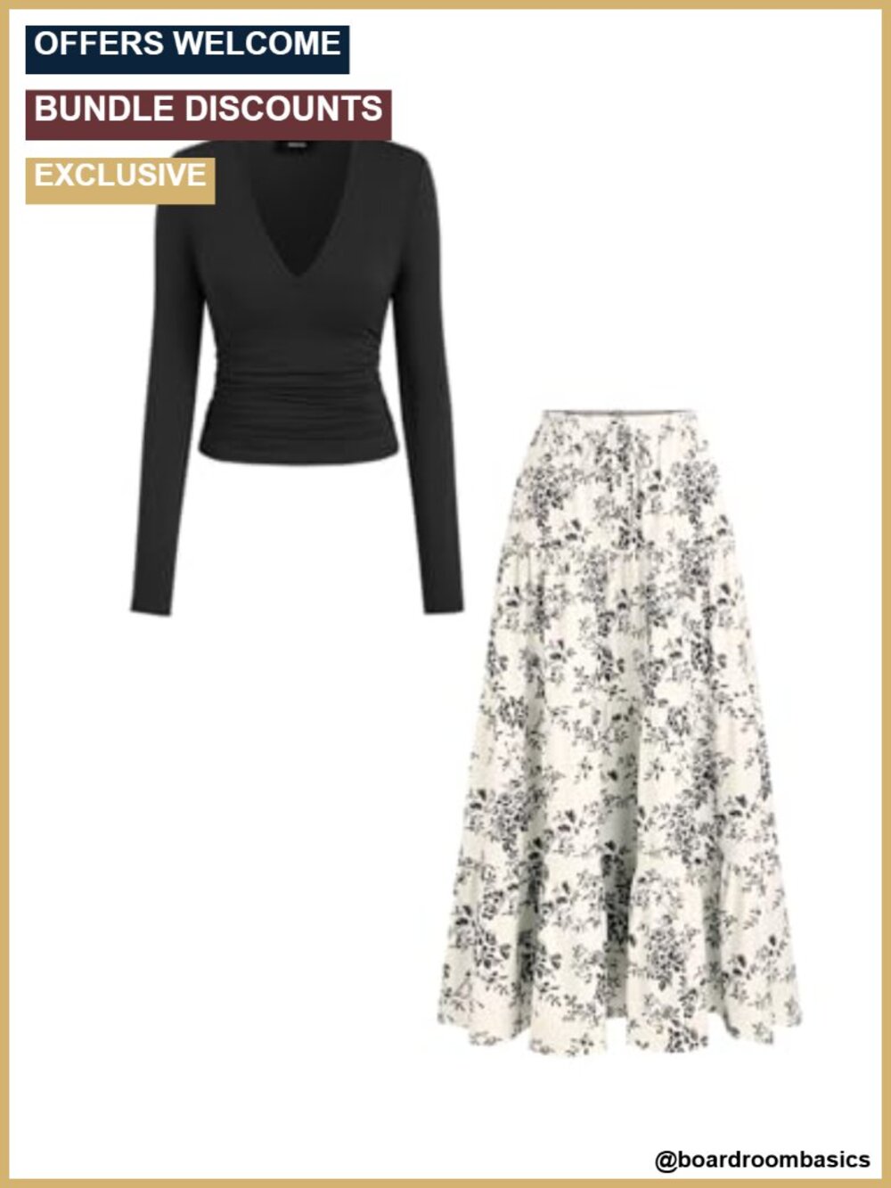 Two Piece Skirt Set Long Sleeve V Neck Top Floral Maxi Skirt Beach Outfit
